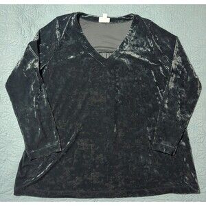 J. Jill Perfect Relaxed V-Neck Crushed Velvet Shirred-Back Top Forest Green Sz L